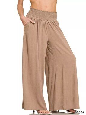Smocked Waistband Wide Leg Lounge Pants